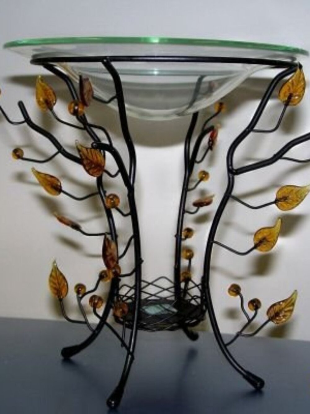 PartyLite Twig & Leaf Aroma Melts Warmer P9012 • Vintage Amber Leaf Design